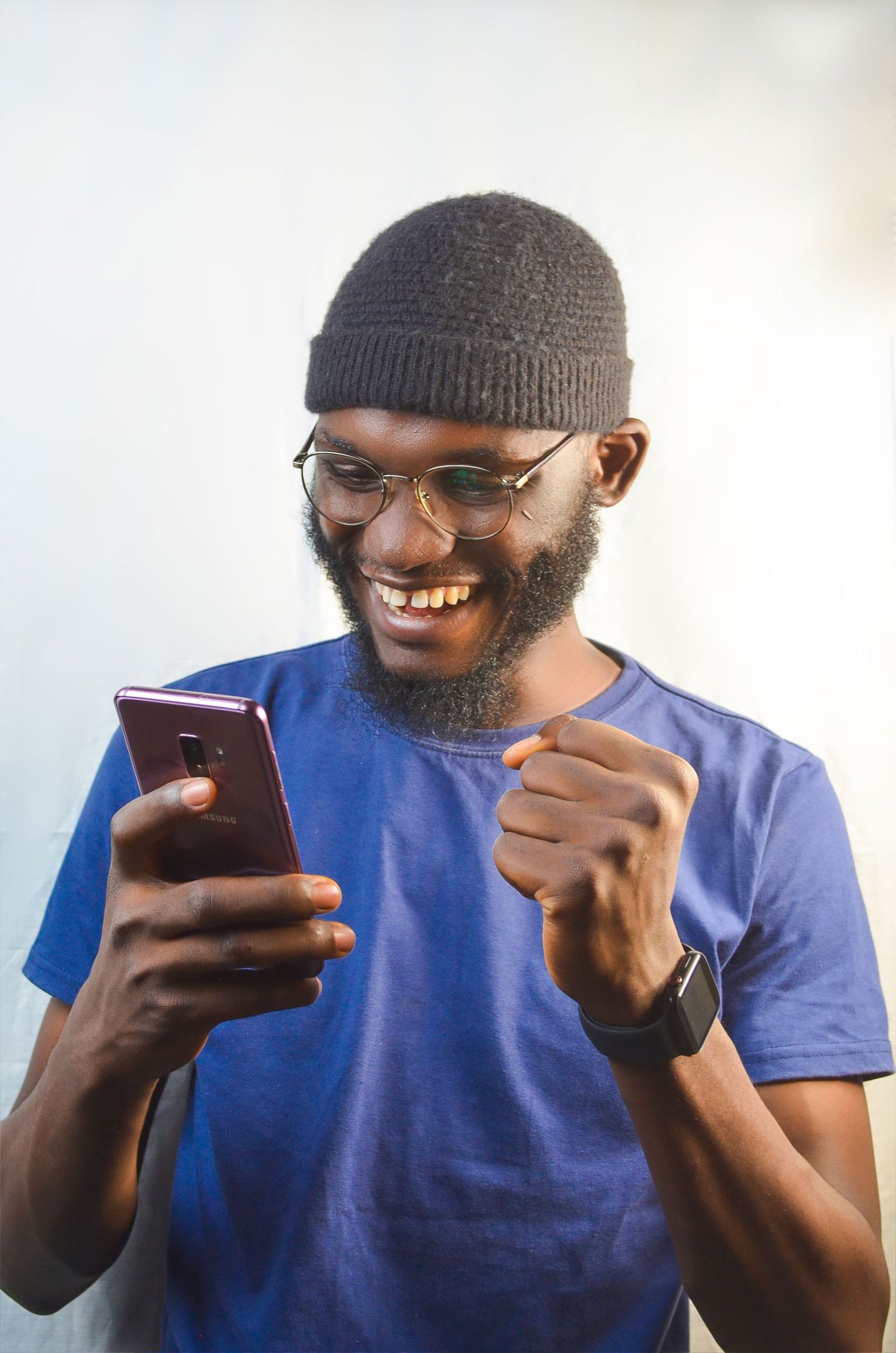 Smiling African American man with beard and b
