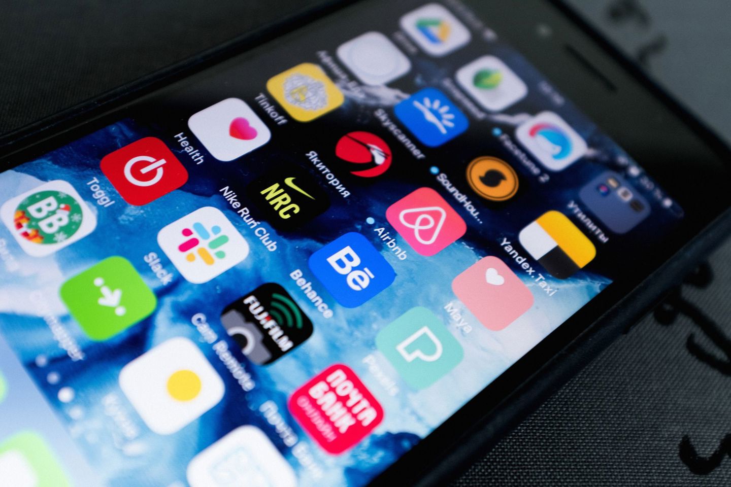 Detailed view of smartphone displaying multip