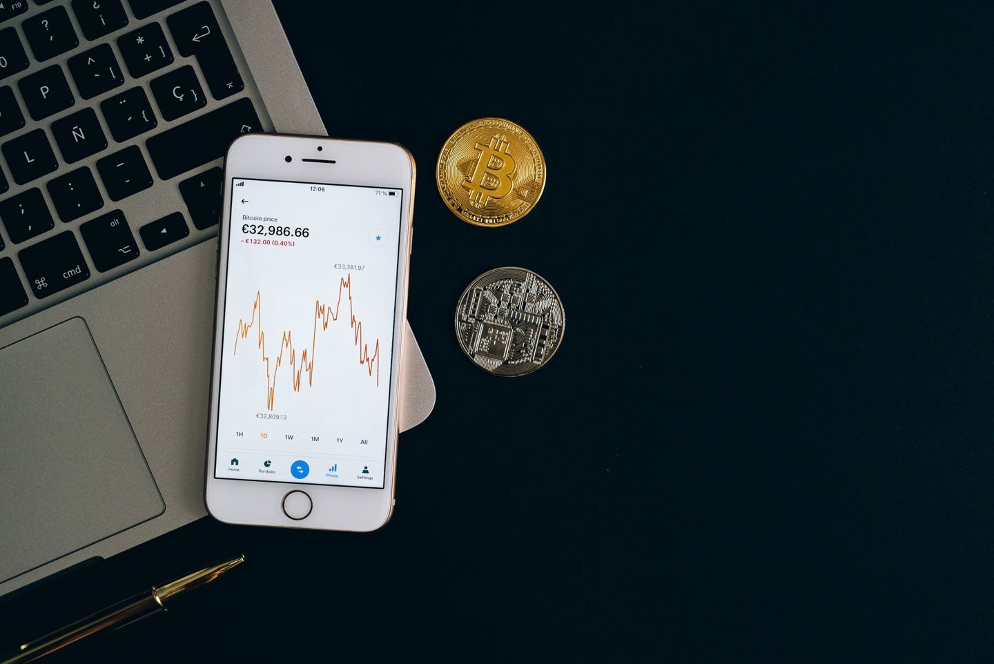 Smartphone displaying Bitcoin price chart alo