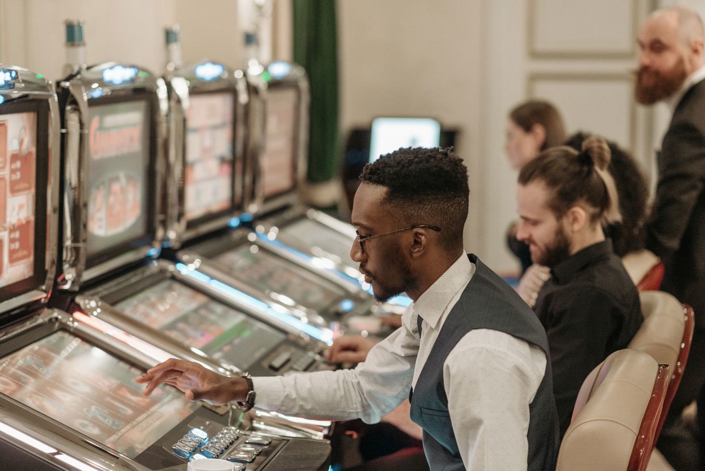 Group of men enjoying an evening at a casino,