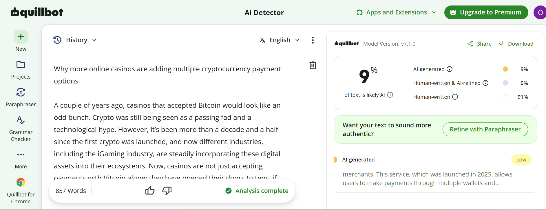 AI detection result